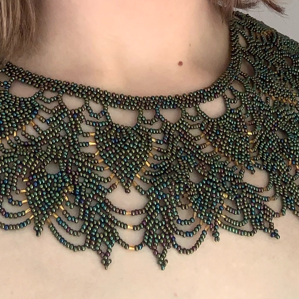 Vintage Iridescent Intricately Beaded Collar - Picture 3 of 8